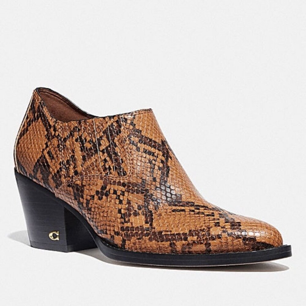 Coach Women's Tan Snake Print Ankle Boots